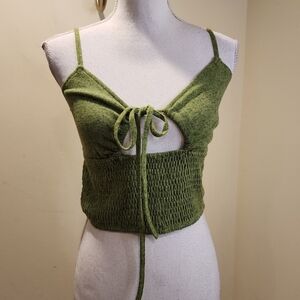 CIDER women's Green Elastic Waist Spaghetti Straps Crop top size M